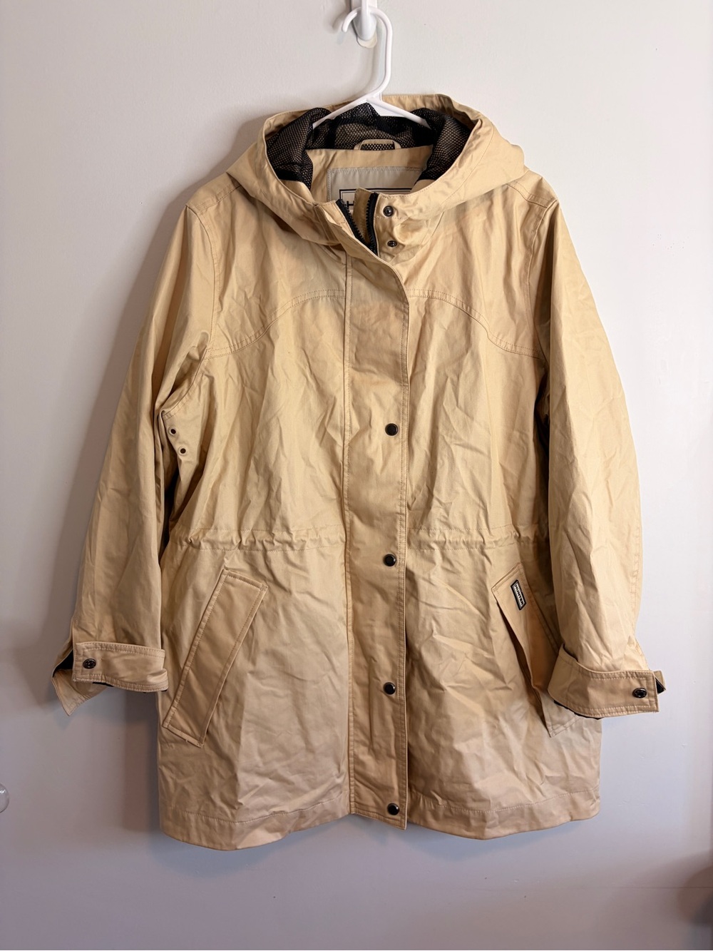 Hunter Rain Coat Beige Tan Hooded Trench Coat XL Womens